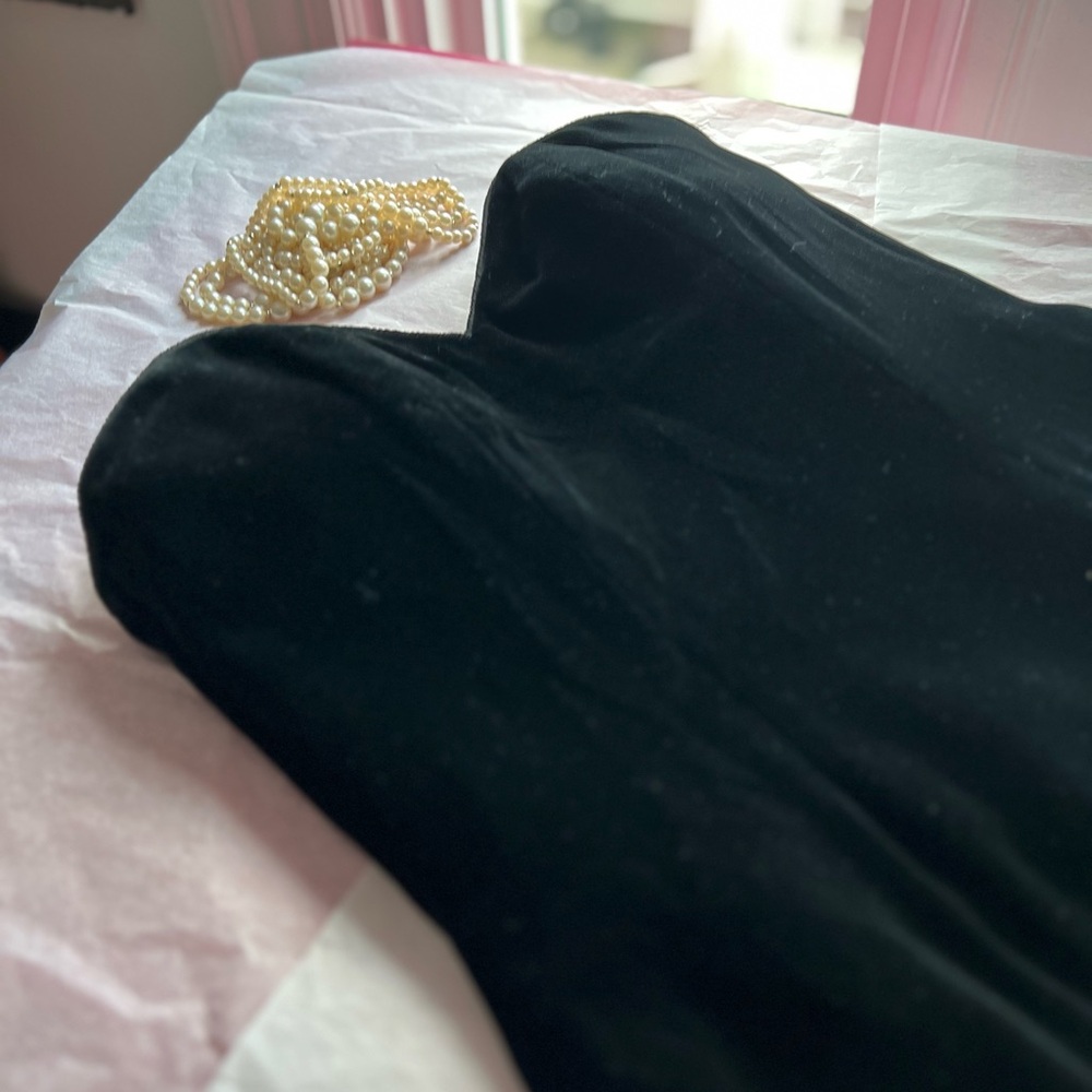 EUC VTG Wayne Clark 6 black velvet strapless cocktail prom evening dress boning